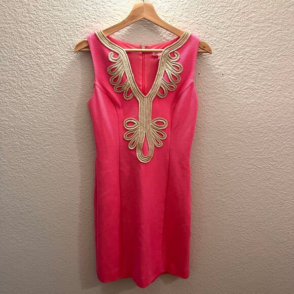 NWOT Lilly Pulitzer Janice Pink Gold Embroidered Shift Dress S Spring Garden - Picture 3 of 11